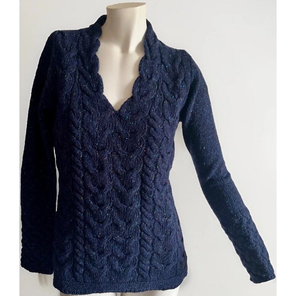 Aran Sweater Market Ireland Cable Knit Wool Cashmere Navy Women’s Small Speckled